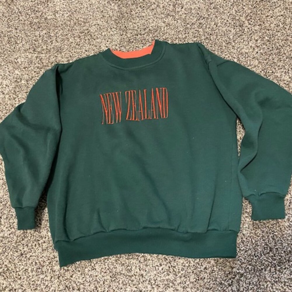 New * Dark GREEN SWEATSHIRT orange embroidered NEW ZEALAND * M 46" chest